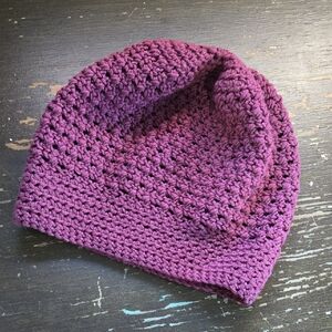 Crocheted Purple Merino Wool Beanie